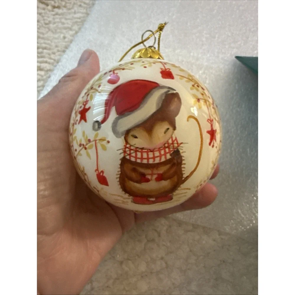 Pier 1 Imports 2018 Li Bien Christmas Ornament Mouse in Santa Hat Hand Painted